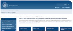 Screenshot Studieninfos des Lehrstuhls für Wirtschaftspädagogik der Uni Bamberg